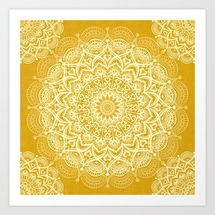 Boho Golden Yellow Mandala Art Print
