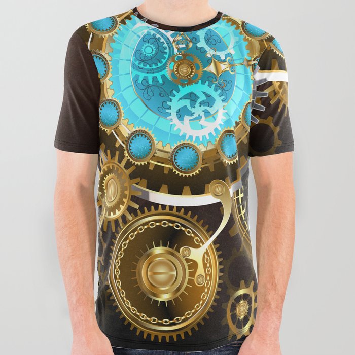 Unusual Clock with Gears ( Steampunk ) All Over Graphic Tee