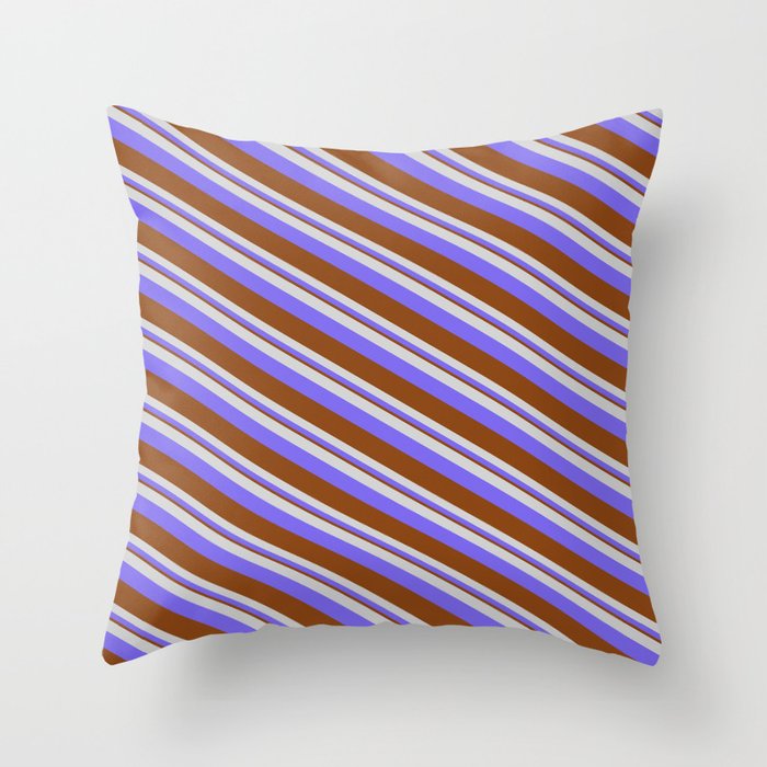 Light Gray, Medium Slate Blue & Brown Colored Pattern of Stripes Throw Pillow