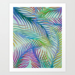 Palm Leaves Pattern - Blue, Purple, Green Art Print