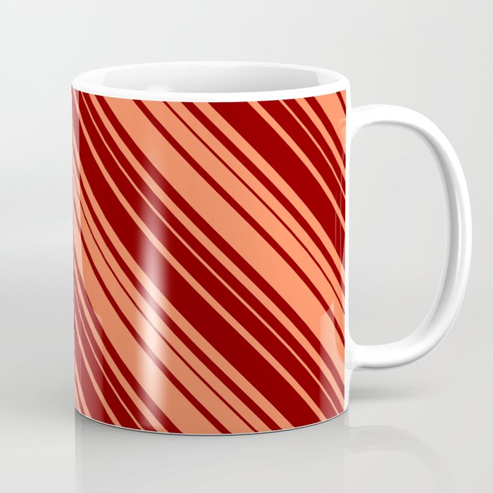 Coral & Maroon Colored Lined/Striped Pattern Coffee Mug