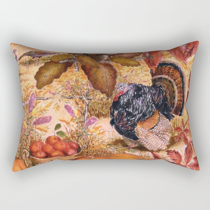 Wild Turkey with Apples Pumpkins and Squirrel Rectangular Pillow