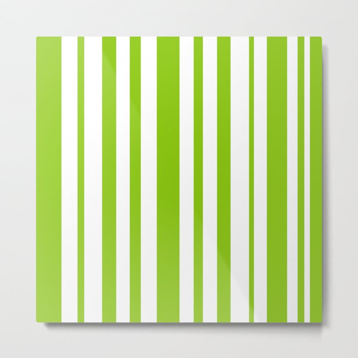 Lime Green and White Stripes Minimalist Color Block Pattern Metal Print