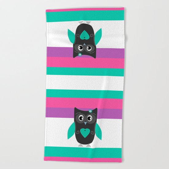 Little owl . Beach Towel