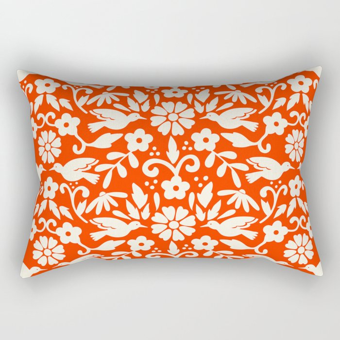 Otomi inspired flowers and birds Rectangular Pillow