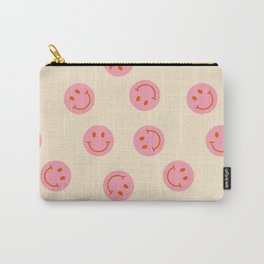 70s Retro Smiley Face Pattern in Beige & Pink Carry-All Pouch