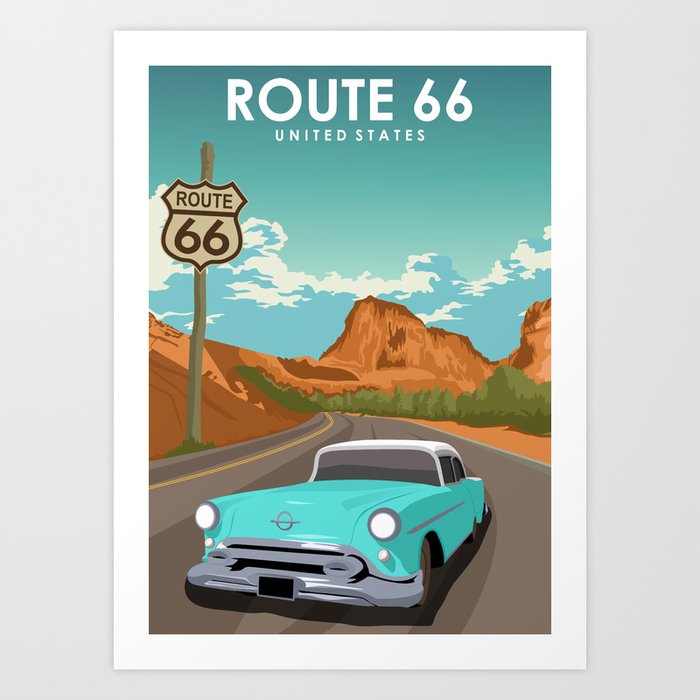 Route 66 United States Road Trip Travel Poster Art Print