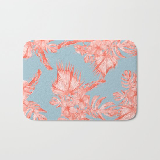 Dreaming of Hawaii Coral on Ocean Blue Bath Mat