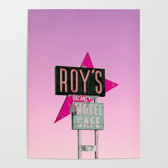 Roy's Motel Cafe Sign Sunrise Pink Poster