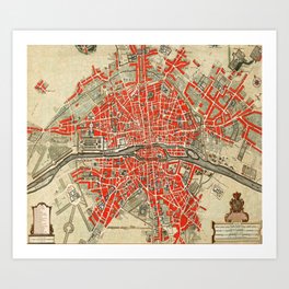 Paris Vintage Maps And Drawings Art Print