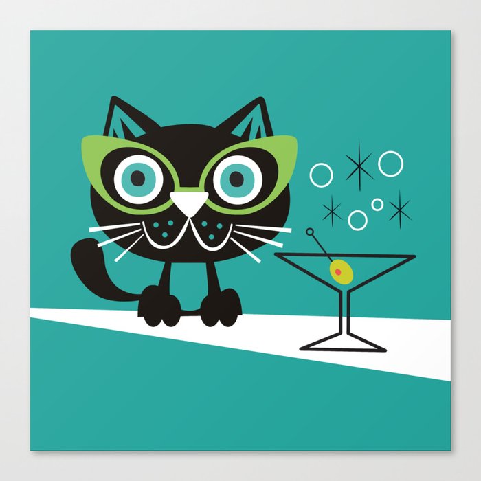 1950s Swank Mid Century Modern Martini Cocktail Kitty Cat Canvas Print