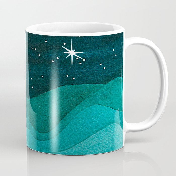 Starry Ocean, teal sailboat watercolor sea waves night Coffee Mug