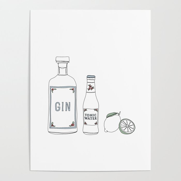 Gin tonic and lime illustration Poster