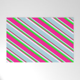 [ Thumbnail: Lime, Deep Pink, White & Light Blue Colored Pattern of Stripes Welcome Mat ]
