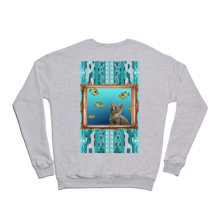 kitty cat barock frame tropical fishes turquoise Crewneck