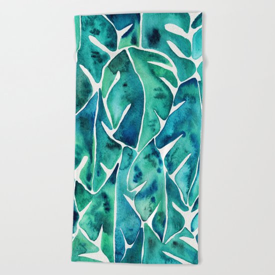 Split Leaf Philodendron – Teal Beach Towel