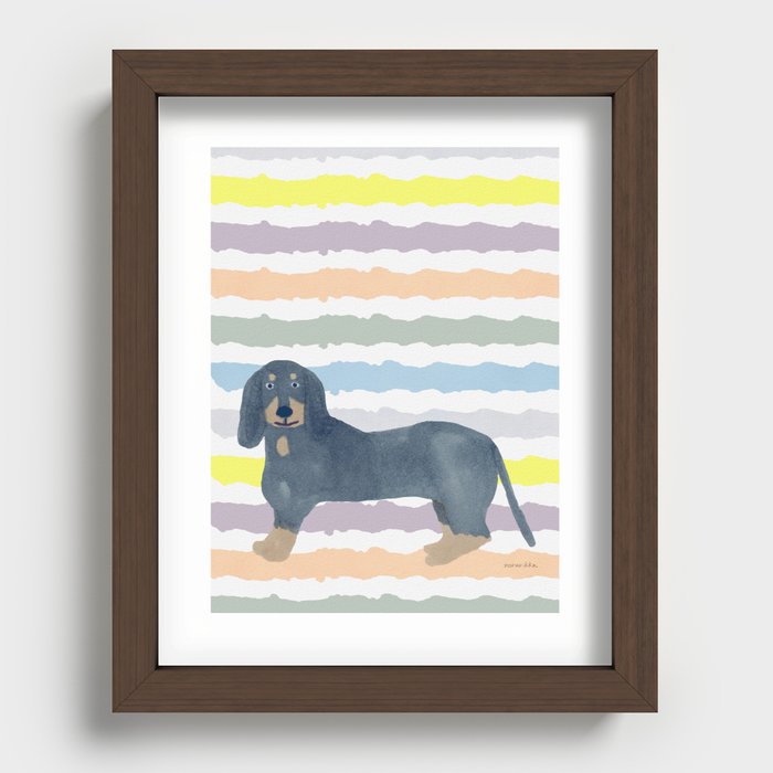 Dog and Wave Stripe - Blue Recessed Framed Print