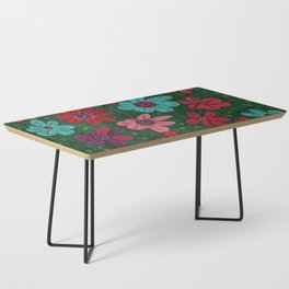 Abstract Multi-coloured Flowers Floating in Green  Coffee Table