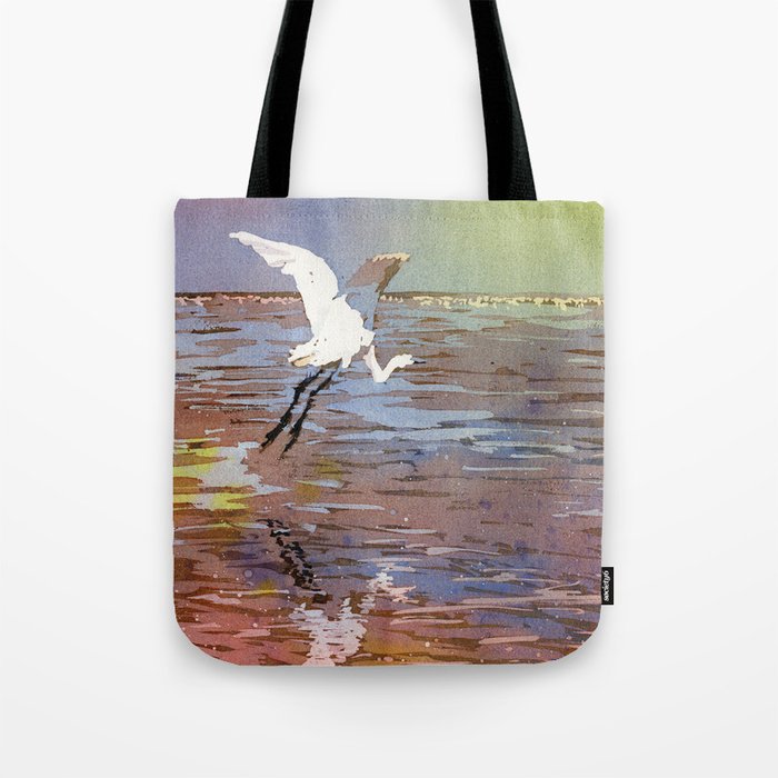 Jamaican crane flying over water in Montego Bay.  Watercolor painting crane art bird Jamaica Tote Bag