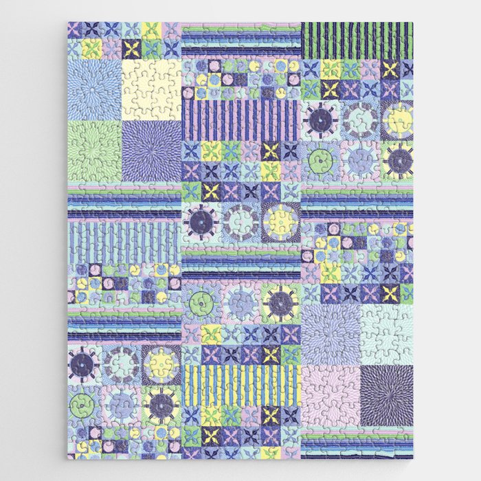 Grandma’s Pretty Knit Crochet Blanket Pattern in Pastel Purple, Pink, Blue, Green and Yellow Jigsaw Puzzle