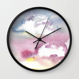 Cotton Candy Sky - Watercolor Clouds - Pink Blue Yellow Wall Clock