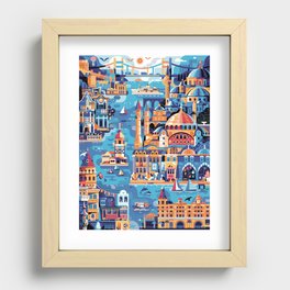 Istanbul Map Travel Poster Recessed Framed Print