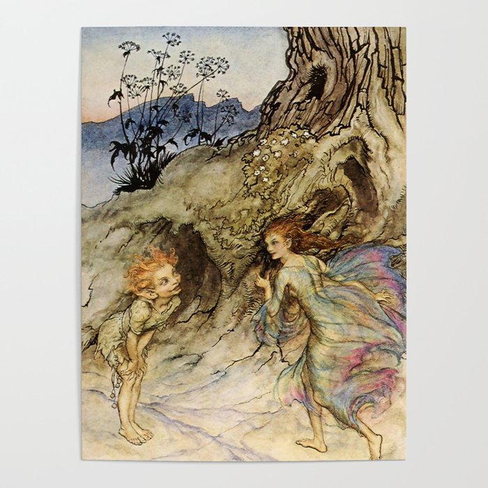 “Puck and a Fairy” by Arthur Rackham Poster