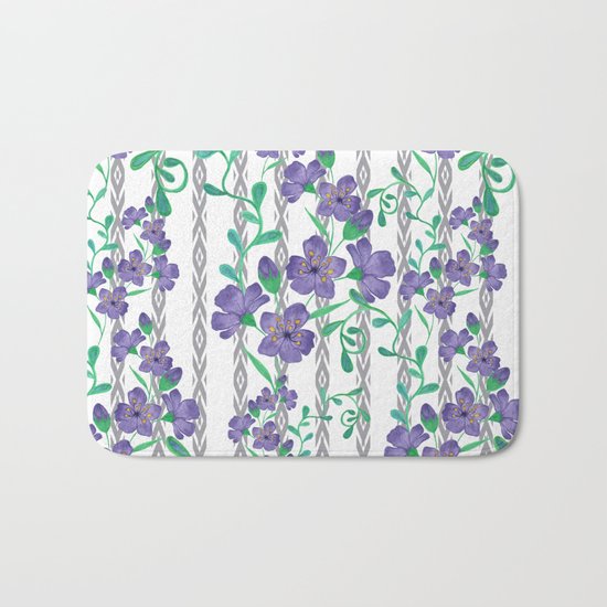 Flowers on a striped background. Bath Mat