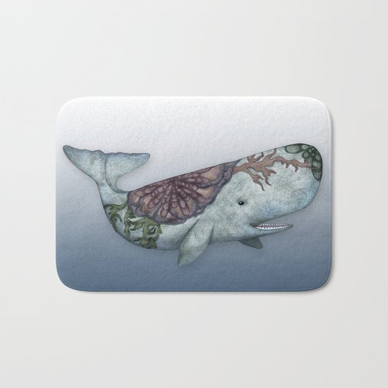 Whale in the Deep - a hand drawn illustration Bath Mat