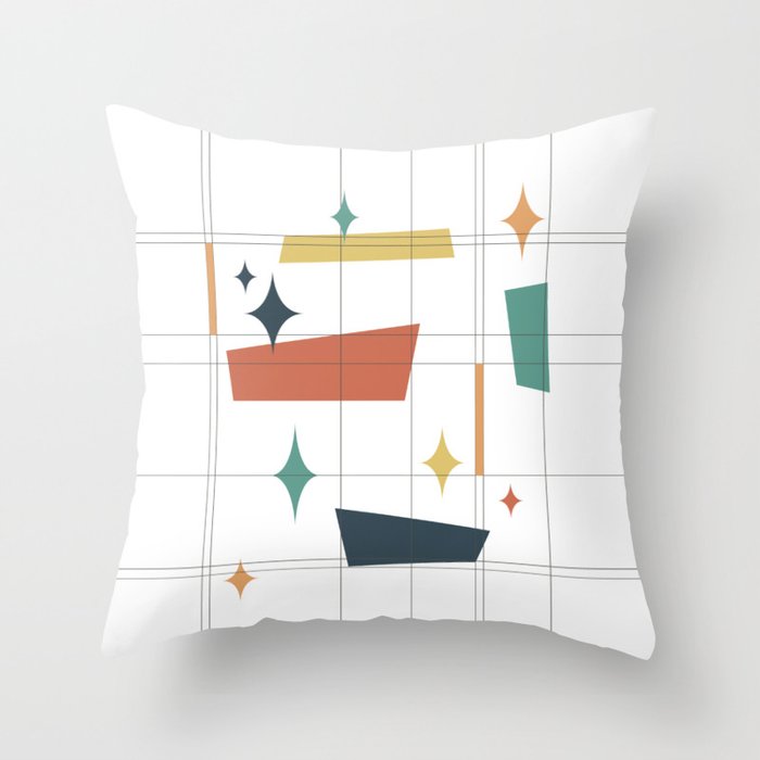 Mid Century Modern Abstract Composition 7 in Orange, Teal, Yellow and Charcoal Throw Pillow