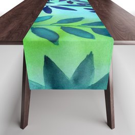 Watercolor Blue Leaves Vibes Table Runner