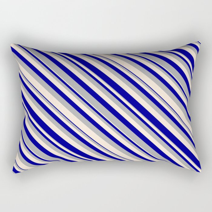 Dark Gray, Beige, and Dark Blue Colored Lined Pattern Rectangular Pillow
