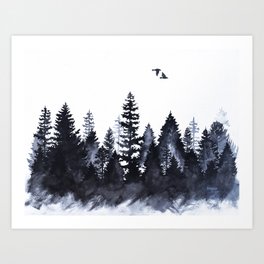 Forest Silhouette Watercolor Art Print