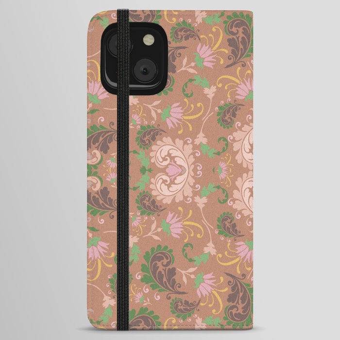 fawn brown pink and green harvest florals bold paisley flower bohemian  iPhone Wallet Case
