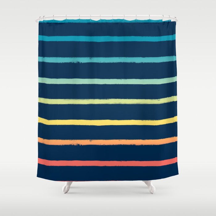 Blue Festival Rainbow Stripe Shower Curtain