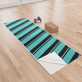 [ Thumbnail: Black & Turquoise Colored Lines/Stripes Pattern Yoga Towel ]