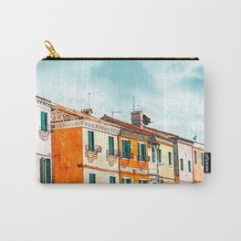 Burano Island | Colorful Patel Architecture Building | Watercolor Travel Painting Carry-All Pouch | Modern, Buranoisland, Sky, Architecture, Italy, Houses, Digital, Sunny, Windows, Painting 