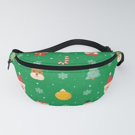 Christmas Characters Seamless Pattern on Green Background Fanny Pack