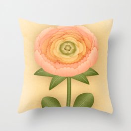 Rustic Textured Buttercup Flower Portrait Wall Art // Ranunculus // Peach, Coral, Butter, Green Throw Pillow