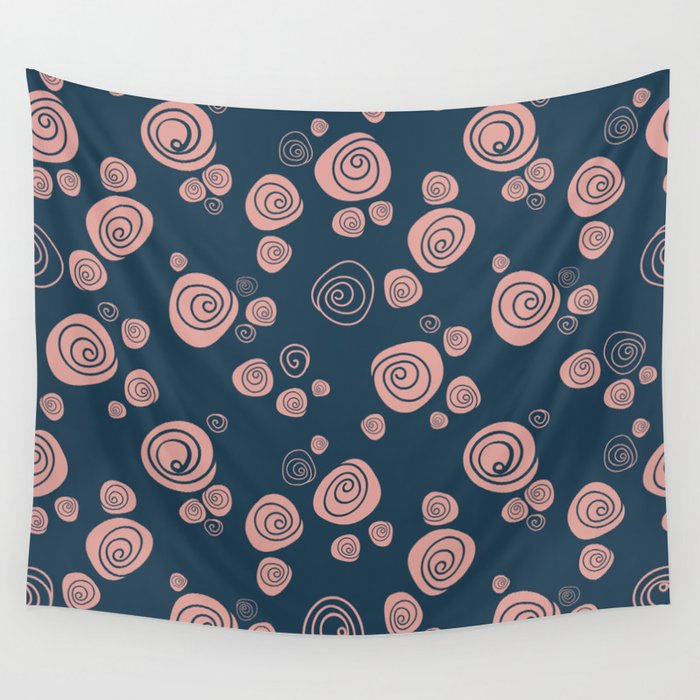 Simple old pastel pink roses on dark blue Wall Tapestry