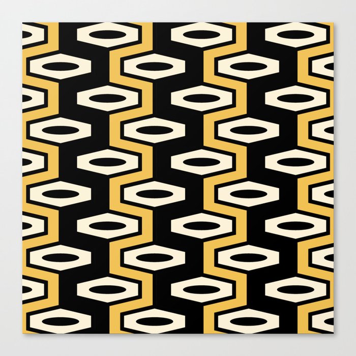 Atomic Geometric Pattern 250 Black and Yellow Canvas Print