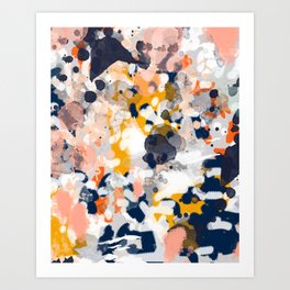 Stella - Abstract painting in modern fresh colors navy, orange, pink, cream, white, and gold Art Print