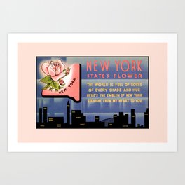 New York state flower vintage greetings from Art Print