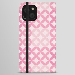 Pink Four Leaf cement circle tile. Geometric circle decor pattern. Digital Illustration background iPhone Wallet Case