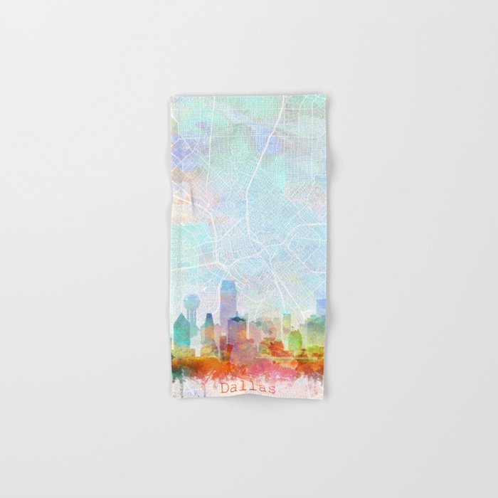 Dallas Skyline Map Watercolor, Print by Zouzounio Art Hand & Bath Towel