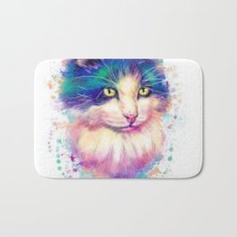 Yellowed eye  multi colored cat  Bath Mat