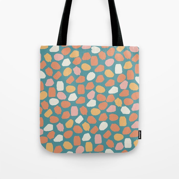 Ink Dot Mosaic Pattern Teal Mustard Cantaloupe Pink Tote Bag