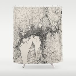 Oslo - Norway - Black & White Map Illustration Shower Curtain