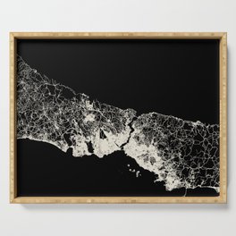 Istanbul, Turkey - Black and White City Map - Aesthetic Serving Tray