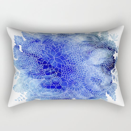Blue Floral Pattern 03 Rectangular Pillow